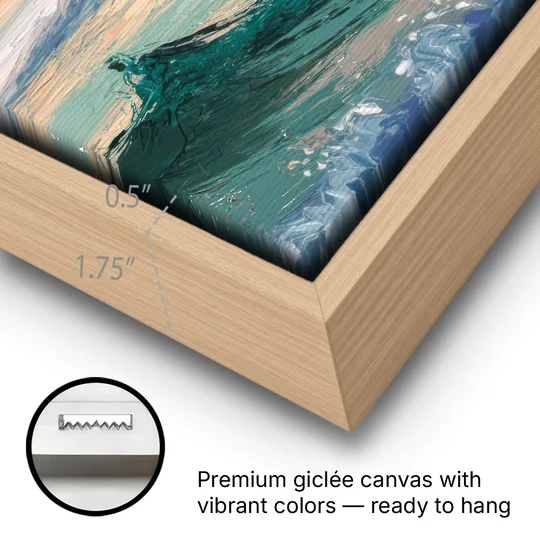 Big Sur Pacific Waves - Oak Framed Canvas Wall Art - Gallery Wrap Corner