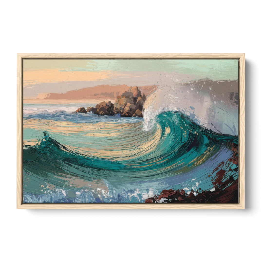 Big Sur Pacific Waves - Oak Framed Canvas Wall Art - Front