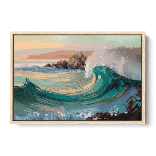Big Sur Pacific Waves - Oak Framed Canvas Wall Art - Front
