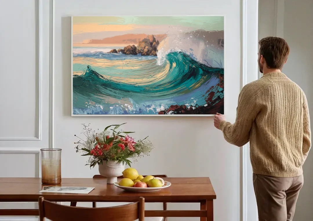 Big Sur Pacific Waves canvas wall art above a dining table