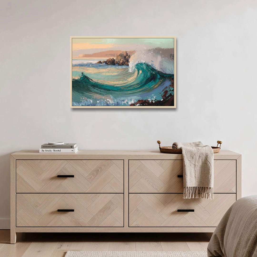 Big Sur Pacific Waves - Oak Framed Canvas Wall Art - Coffee Table - 36x24