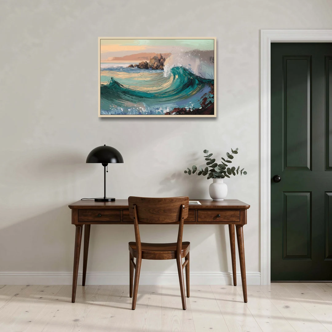 Big Sur Pacific Waves - Oak Framed Canvas Wall Art - Office - 36x24