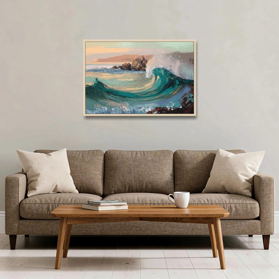 Big Sur Pacific Waves - Oak Framed Canvas Wall Art - Sofa - 36x24