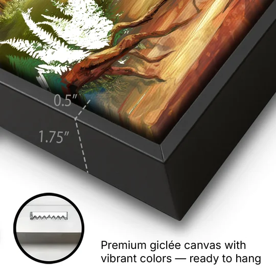 Big Sur Redwood Forest - Black Framed Canvas Wall Art - Gallery Wrap Corner