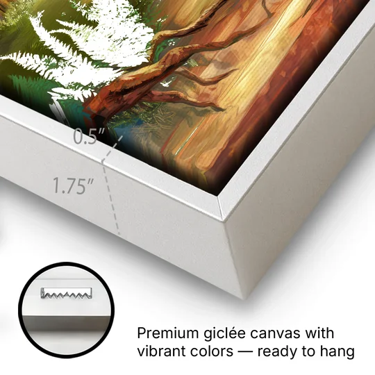 Big Sur Redwood Forest - White Framed Canvas Wall Art - Gallery Wrap Corner