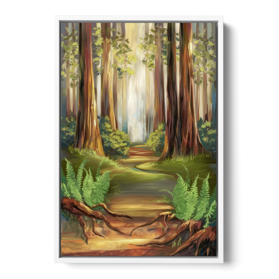 Big Sur Redwood Forest - White Framed Canvas Wall Art - Front