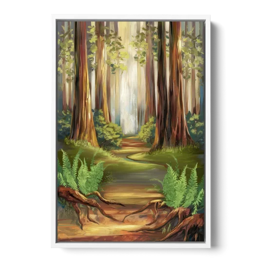 Big Sur Redwood Forest - White Framed Canvas Wall Art - Front