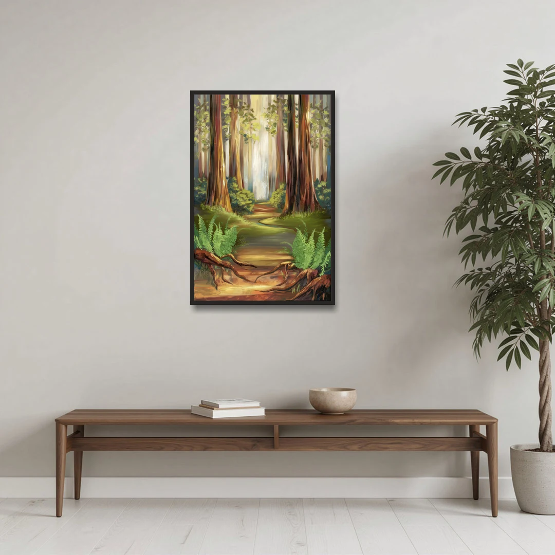 Big Sur Redwood Forest - Black Framed Canvas Wall Art - Coffee Table - 24x36