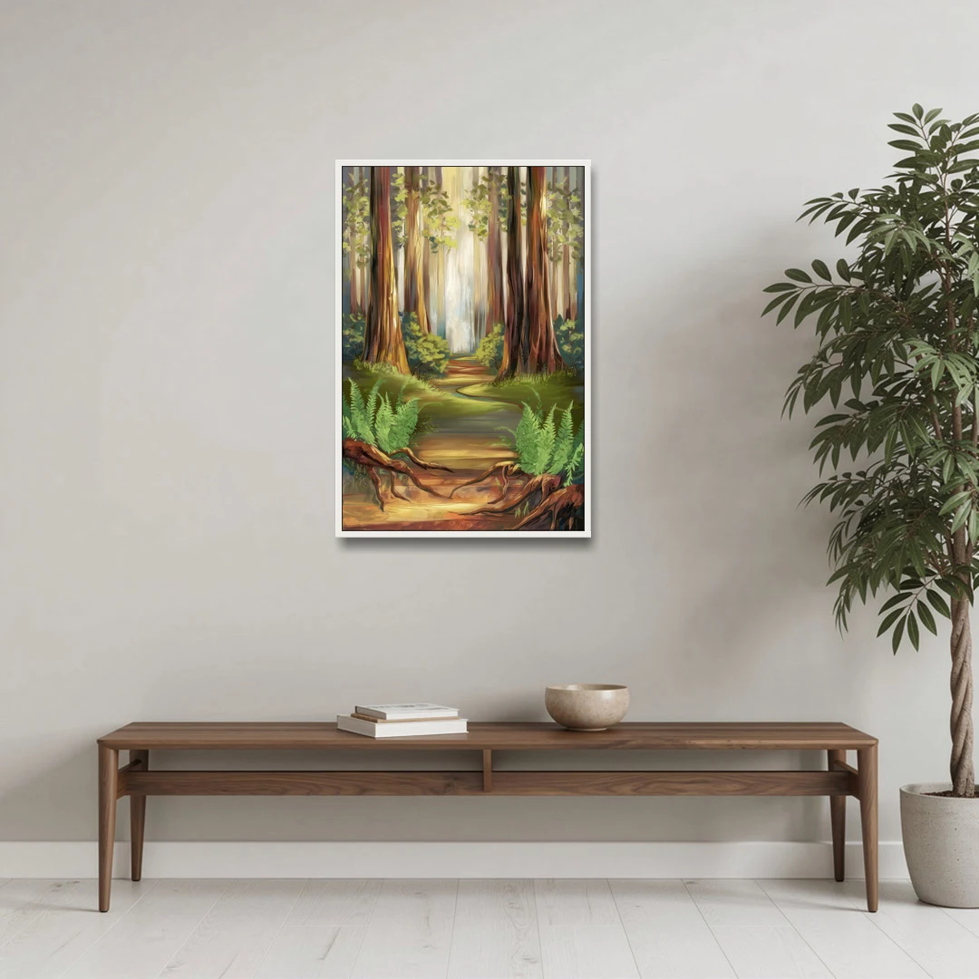 Big Sur Redwood Forest - White Framed Canvas Wall Art - Coffee Table - 24x36