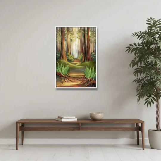 Big Sur Redwood Forest - White Framed Canvas Wall Art - Coffee Table - 24x36