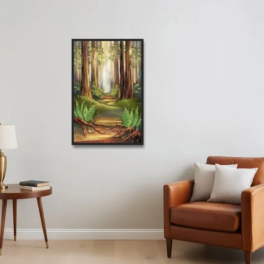 Big Sur Redwood Forest - Black Framed Canvas Wall Art - Sofa - 24x36