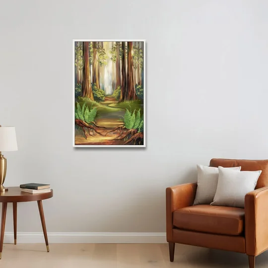 Big Sur Redwood Forest - White Framed Canvas Wall Art - Sofa - 24x36