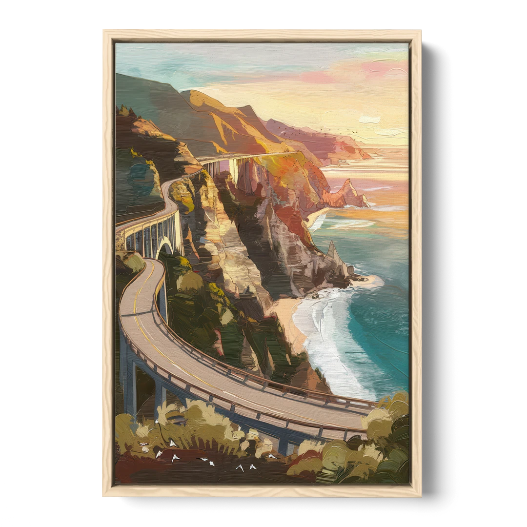 Big Sur Scenic Highway - Oak Framed Canvas Wall Art - Front