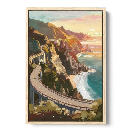 Big Sur Scenic Highway - Oak Framed Canvas Wall Art - Front