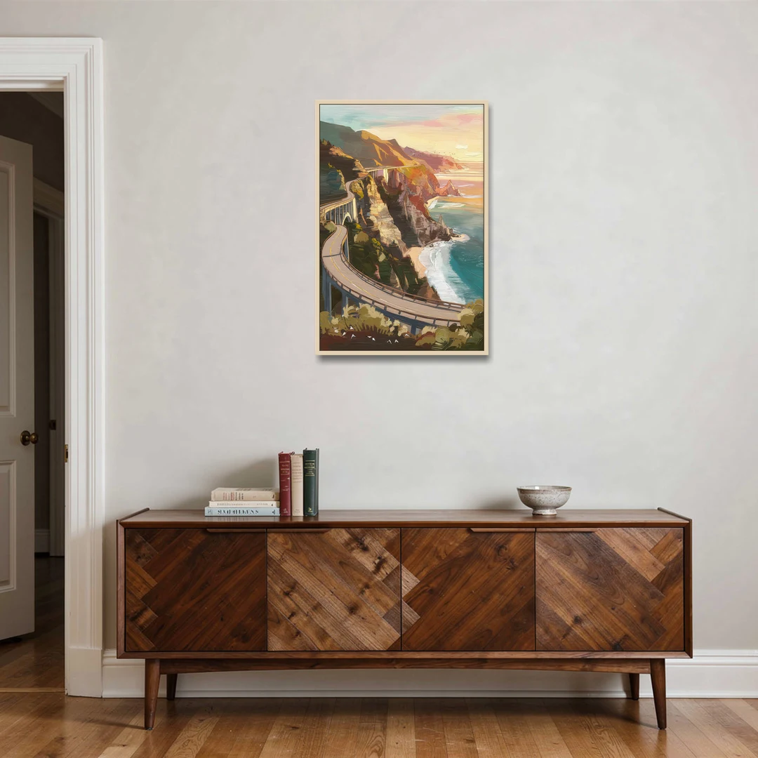 Big Sur Scenic Highway - Oak Framed Canvas Wall Art - Coffee Table - 24x36