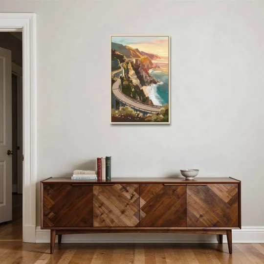 Big Sur Scenic Highway - Oak Framed Canvas Wall Art - Coffee Table - 24x36