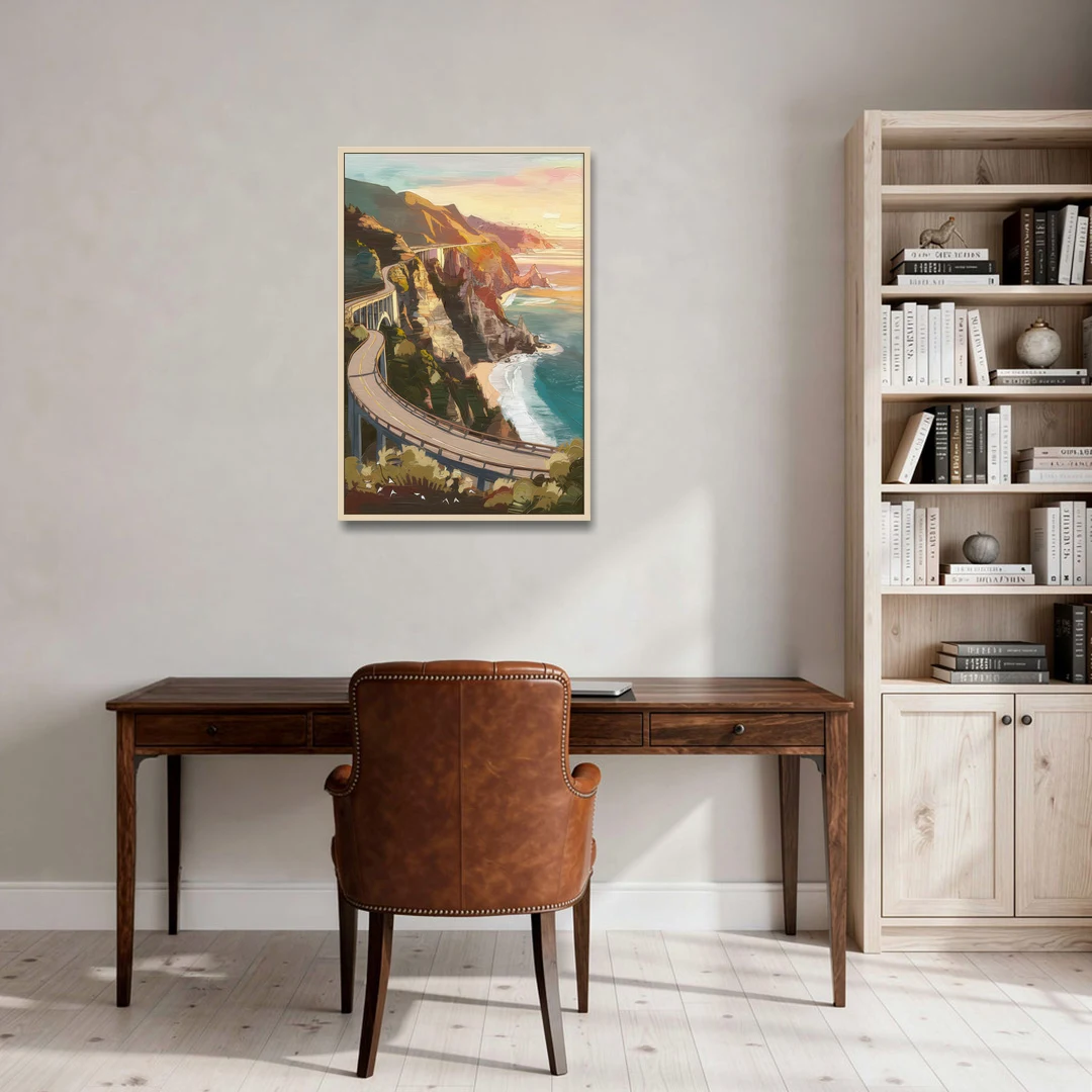 Big Sur Scenic Highway - Oak Framed Canvas Wall Art - Office - 24x36