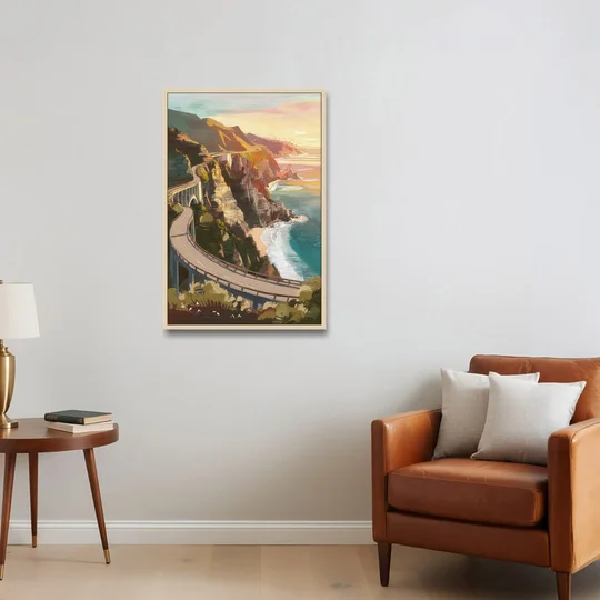 Big Sur Scenic Highway - Oak Framed Canvas Wall Art - Sofa - 24x36