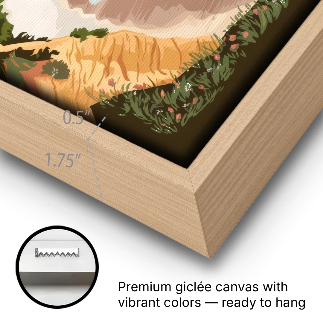 Big Sur Serene Landscape - Oak Framed Canvas Wall Art - Gallery Wrap Corner
