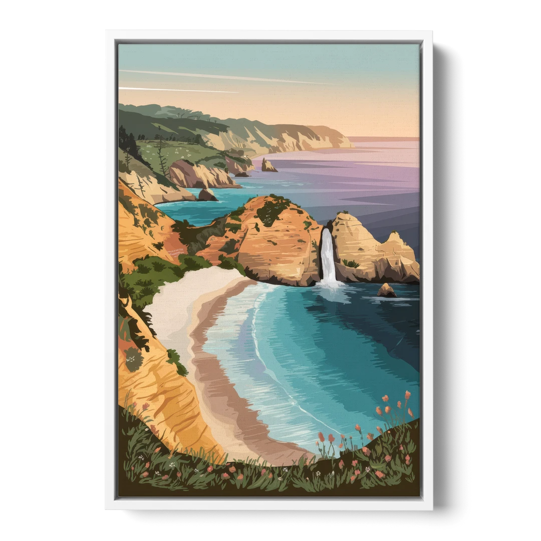 Big Sur Serene Landscape - White Framed Canvas Wall Art - Front