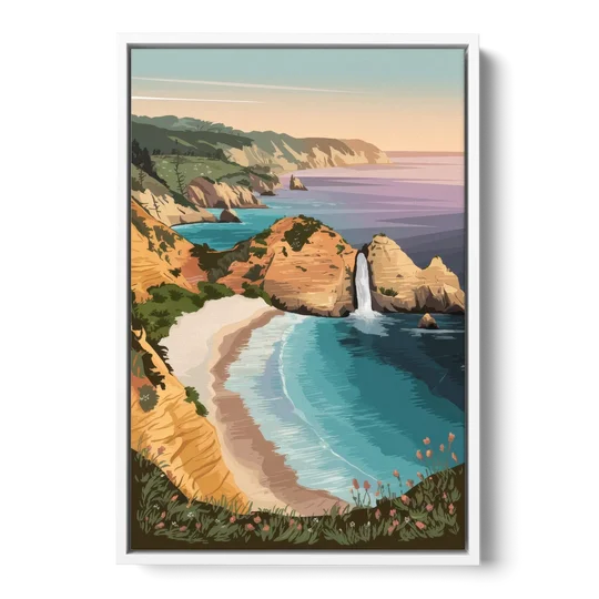 Big Sur Serene Landscape - White Framed Canvas Wall Art - Front