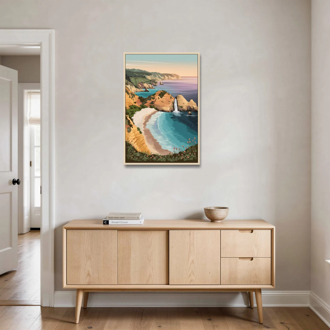 Big Sur Serene Landscape - Oak Framed Canvas Wall Art - Coffee Table - 24x36