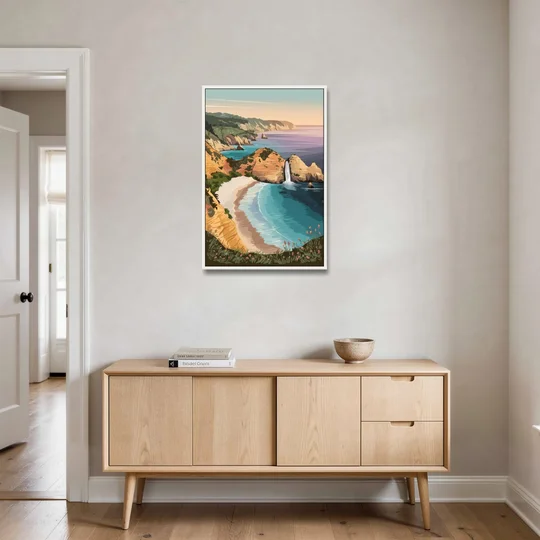 Big Sur Serene Landscape - White Framed Canvas Wall Art - Coffee Table - 24x36