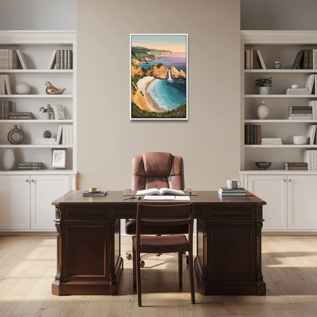 Big Sur Serene Landscape - White Framed Canvas Wall Art - Office - 24x36