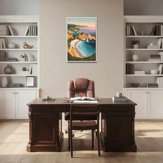 Big Sur Serene Landscape - White Framed Canvas Wall Art - Office - 24x36