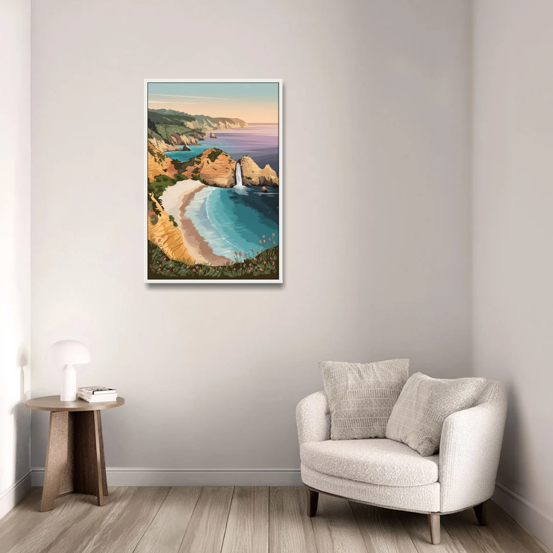 Big Sur Serene Landscape - White Framed Canvas Wall Art - Sofa - 24x36
