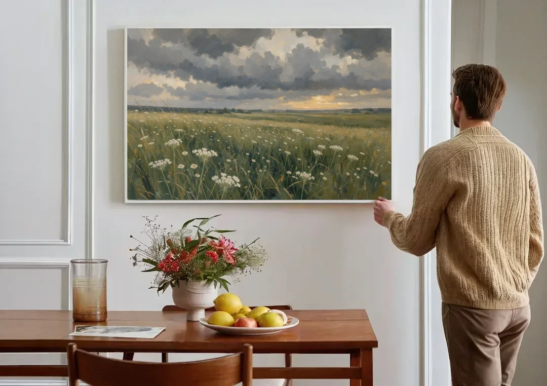 Big Wall Art for Living Room Stormy Meadow canvas wall art above a dining table