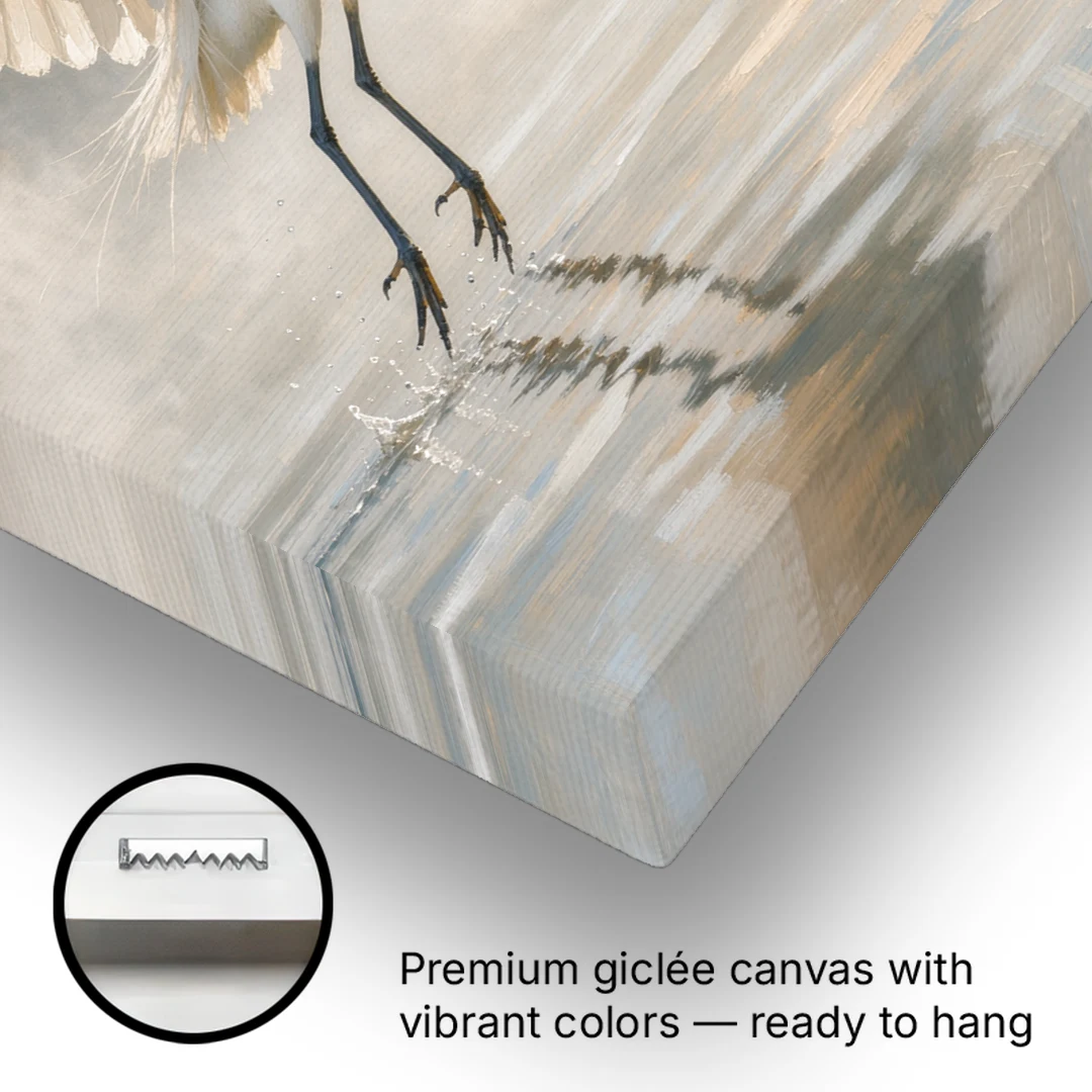 Bird Canvas Wall Art of an Egret Lifting Off - Canvas Wall Art - Gallery Wrap Corner