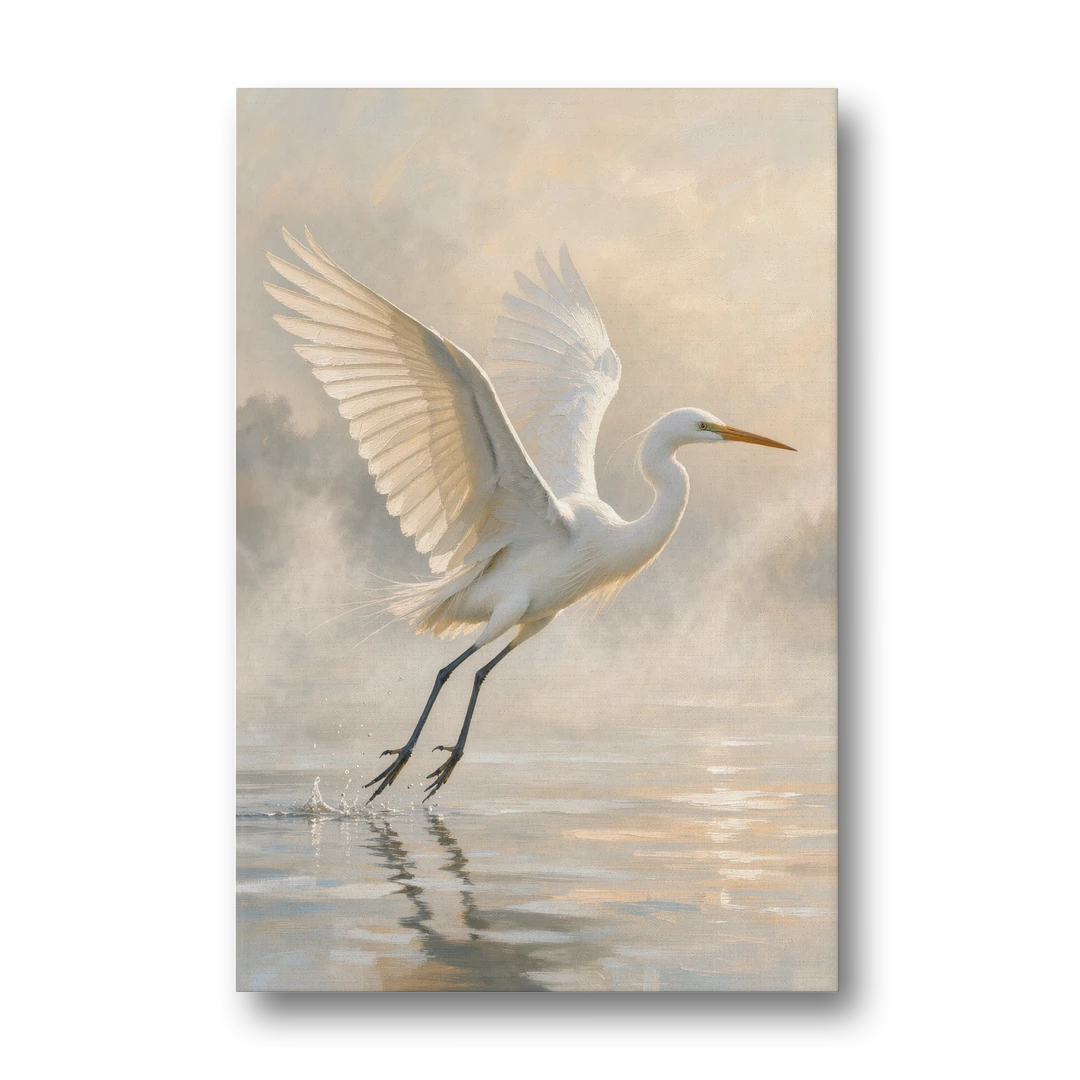 Bird Canvas Wall Art of an Egret Lifting Off - Canvas Wall Art - Front
