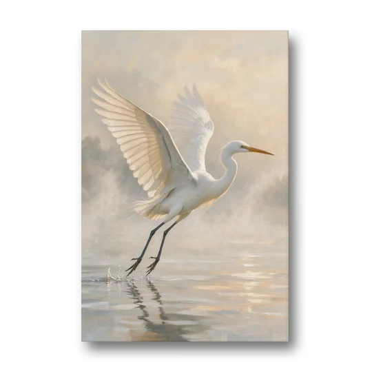 Bird Canvas Wall Art of an Egret Lifting Off - Canvas Wall Art - Front