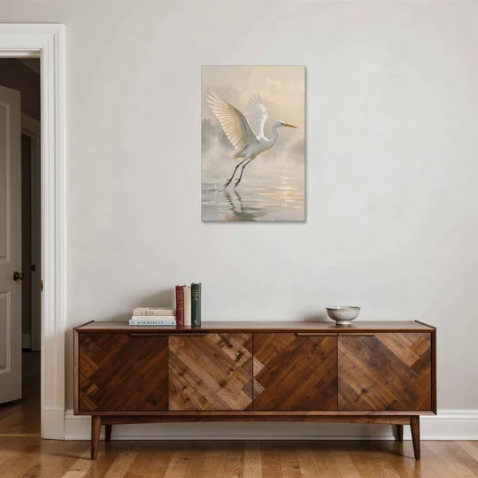 Bird Canvas Wall Art of an Egret Lifting Off - Canvas Wall Art - Coffee Table - 24x36