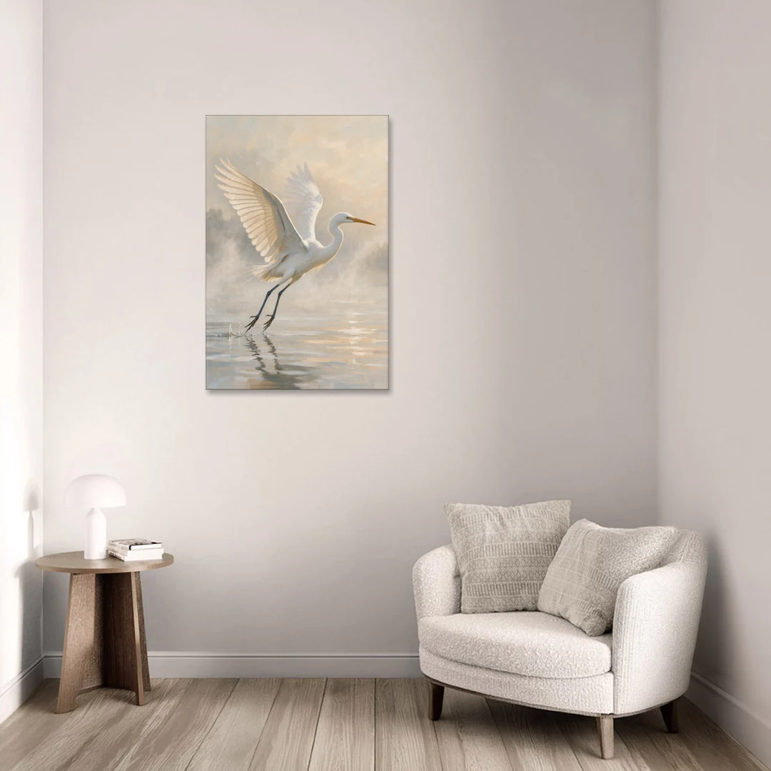 Bird Canvas Wall Art of an Egret Lifting Off - Canvas Wall Art - Sofa - 24x36
