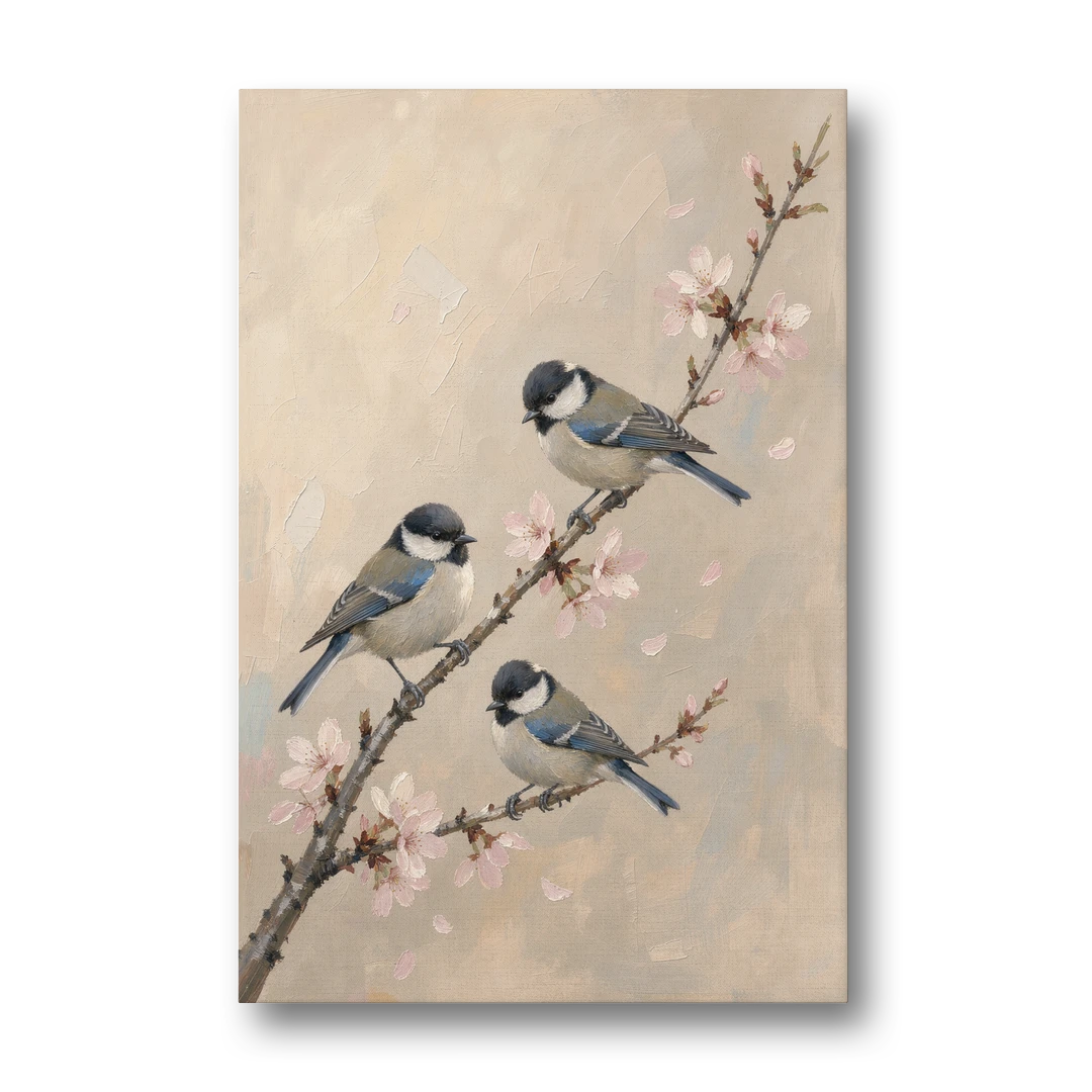 Bird on Branch Painting with Cherry Blossoms - Canvas Wall Art - Front