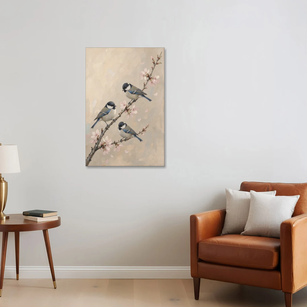 Bird on Branch Painting with Cherry Blossoms - Canvas Wall Art - Sofa - 24x36
