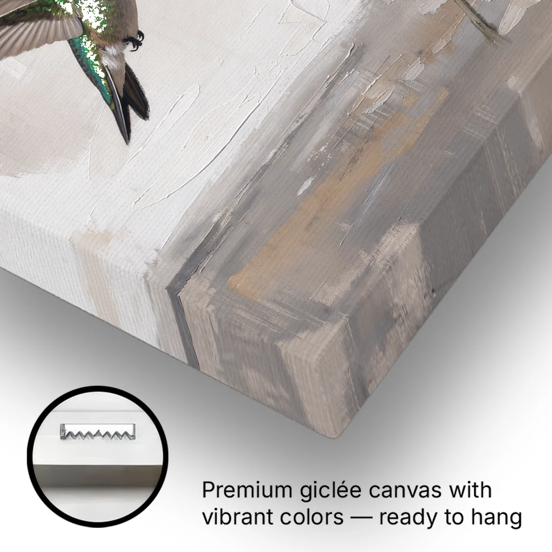 Bird Painting Canvas Hummingbird at the Pale Bloom - Canvas Wall Art - Gallery Wrap Corner