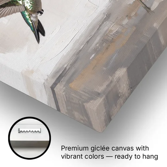 Bird Painting Canvas Hummingbird at the Pale Bloom - Canvas Wall Art - Gallery Wrap Corner