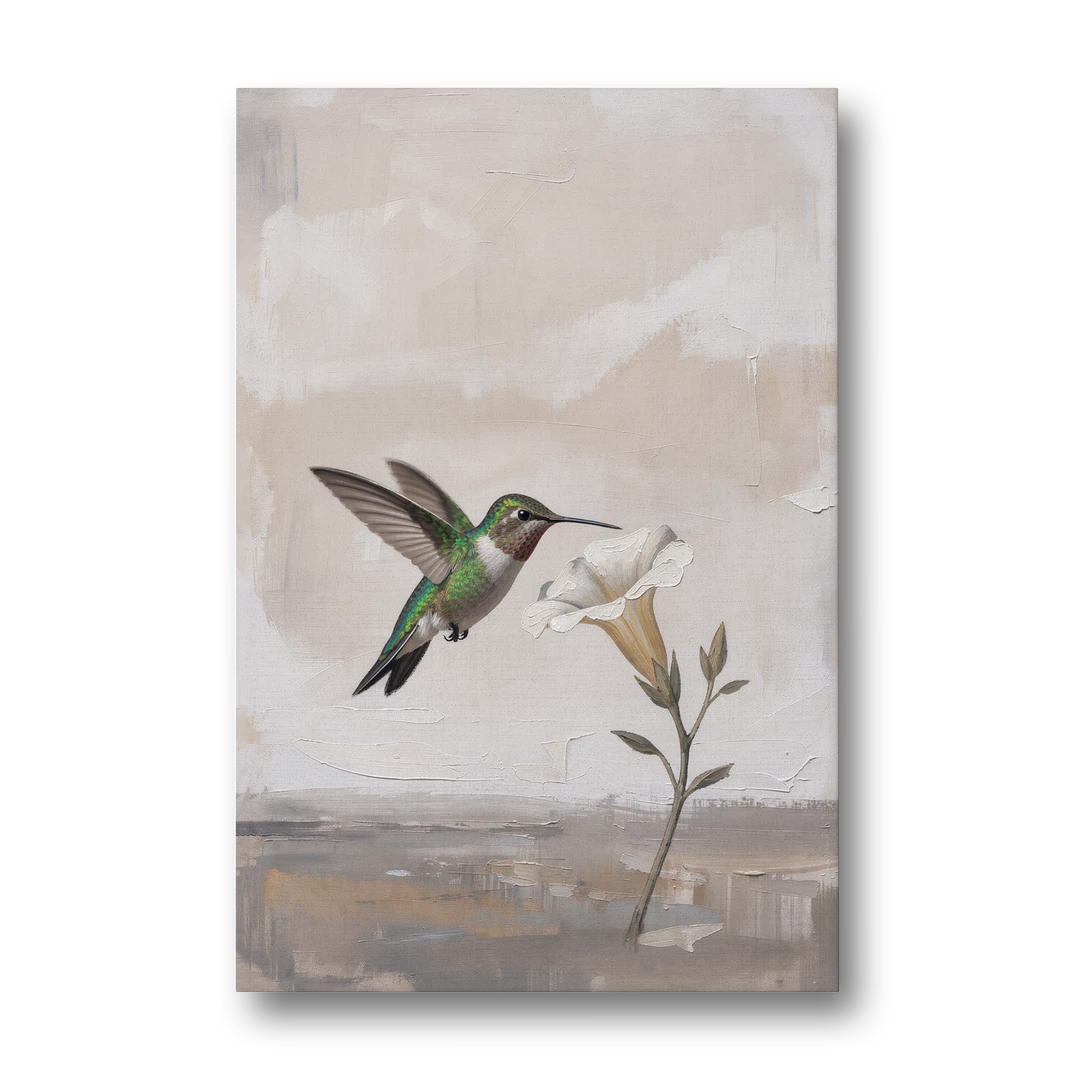 Bird Painting Canvas Hummingbird at the Pale Bloom - Canvas Wall Art - Front