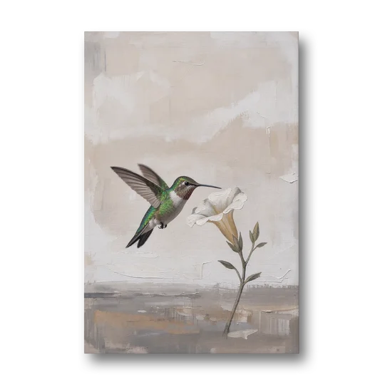 Bird Painting Canvas Hummingbird at the Pale Bloom - Canvas Wall Art - Front