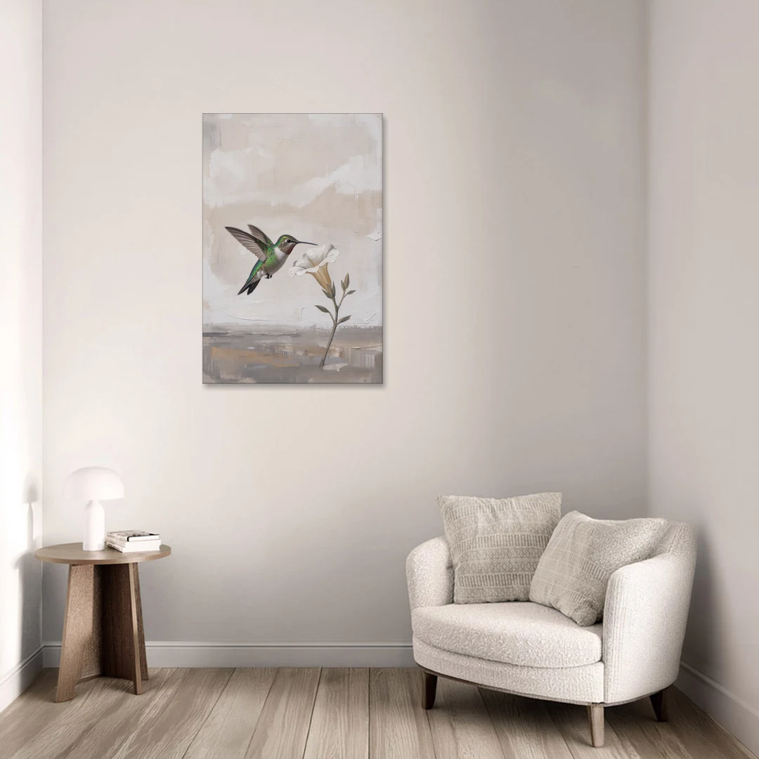 Bird Painting Canvas Hummingbird at the Pale Bloom - Canvas Wall Art - Sofa - 24x36