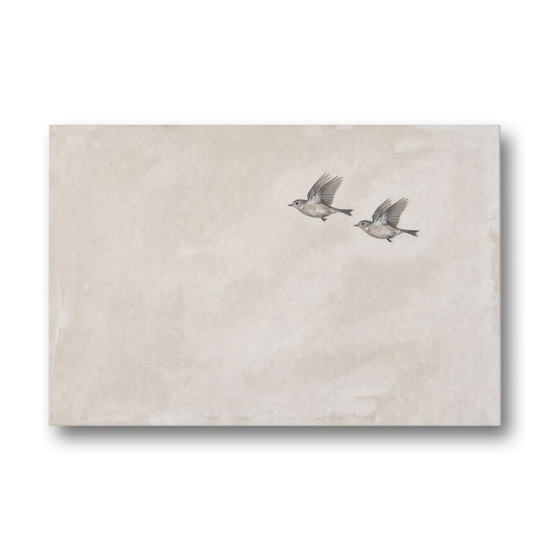 Bird Wall Art of a Pair in Beige Air - Canvas Wall Art - Front