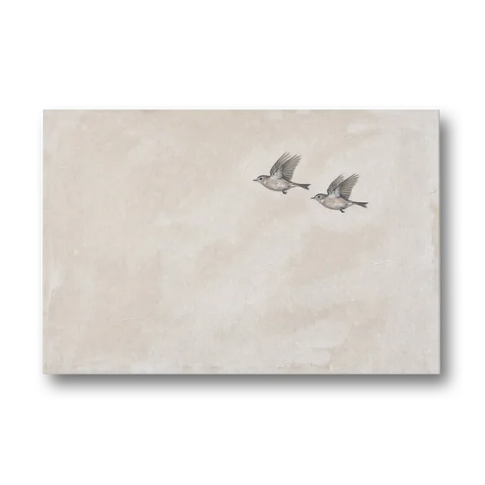 Bird Wall Art of a Pair in Beige Air - Canvas Wall Art - Front