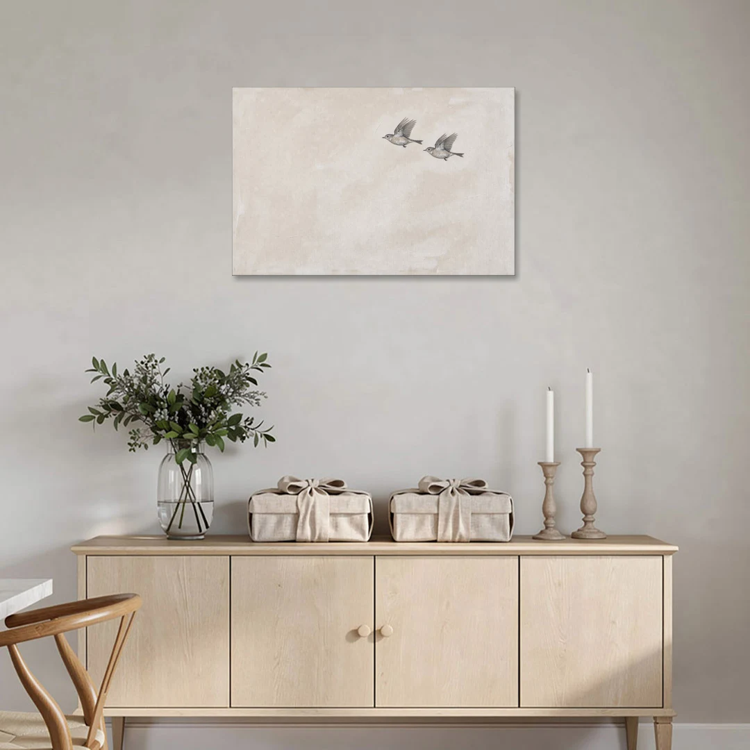 Bird Wall Art of a Pair in Beige Air - Canvas Wall Art - Coffee Table - 36x24