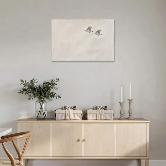 Bird Wall Art of a Pair in Beige Air - Canvas Wall Art - Coffee Table - 36x24
