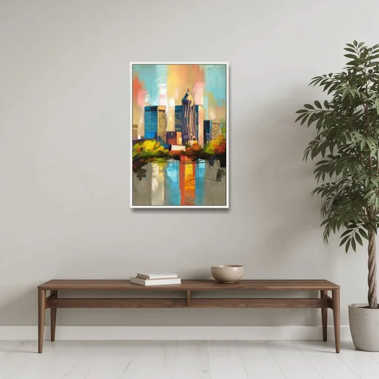 Birmingham Alabama Magic City - White Framed Canvas Wall Art - Coffee Table - 24x36