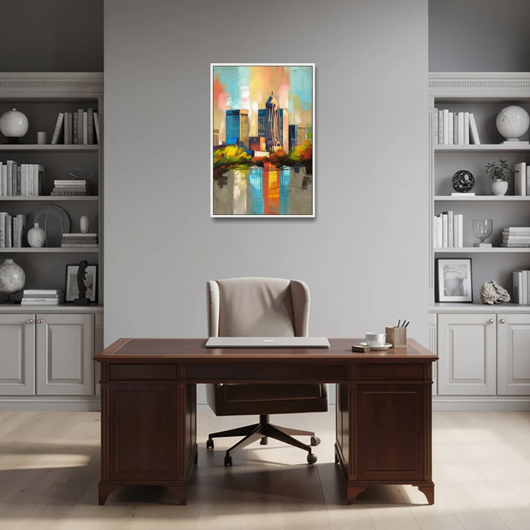 Birmingham Alabama Magic City - White Framed Canvas Wall Art - Office - 24x36