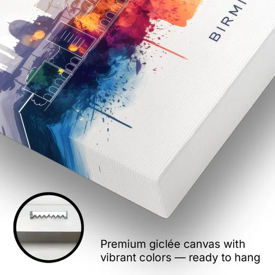 Birmingham Downtown Skyline - Canvas Wall Art - Gallery Wrap Corner